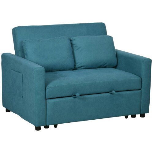 Wyld Haus Codoha Kapa Fabric Blue 2 Seater Sofa Bed With Side Pockets And Cushions