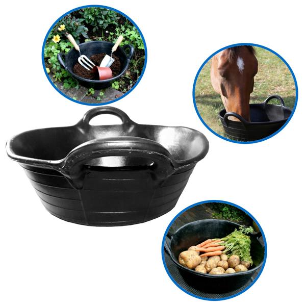 Ketoplastics Skip feed bucket feeder 11l in black pack of 2 integrated handles made of rubber flexible animal pet horse