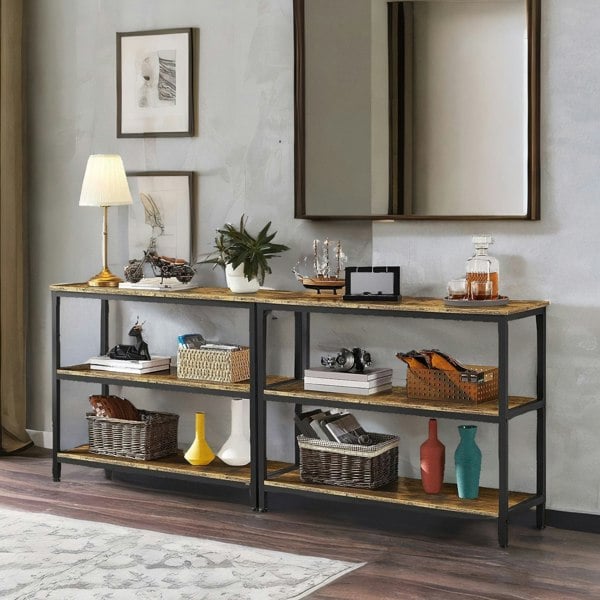 Rafaelo Mobilia 3 Tier Console Table For Hallway Rustic Brown