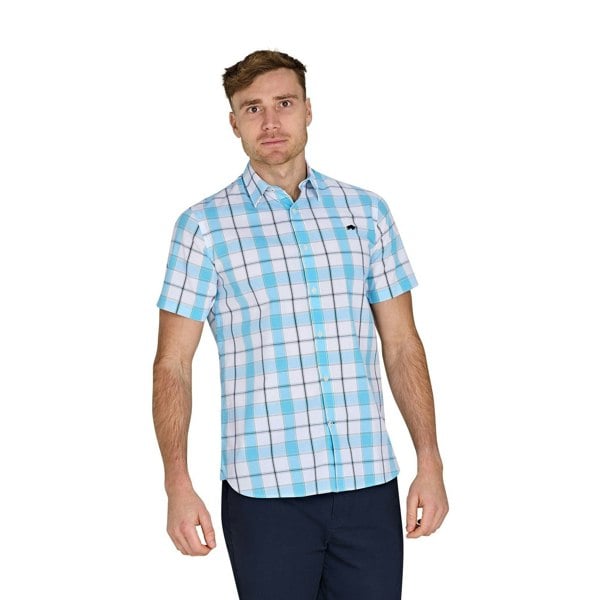 Raging Bull Mens Multi Check Short-Sleeved Shirt - Mid Blue