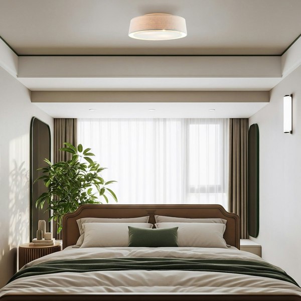 Modern Flush Linen Fabric Ceiling Light Fitting with Diffuser Plate Image 7