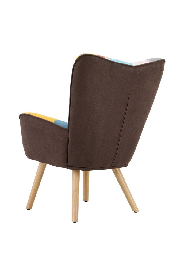 Living and Home Patchwork Tufted Button Linen Accent Chair with Wooden Legs
