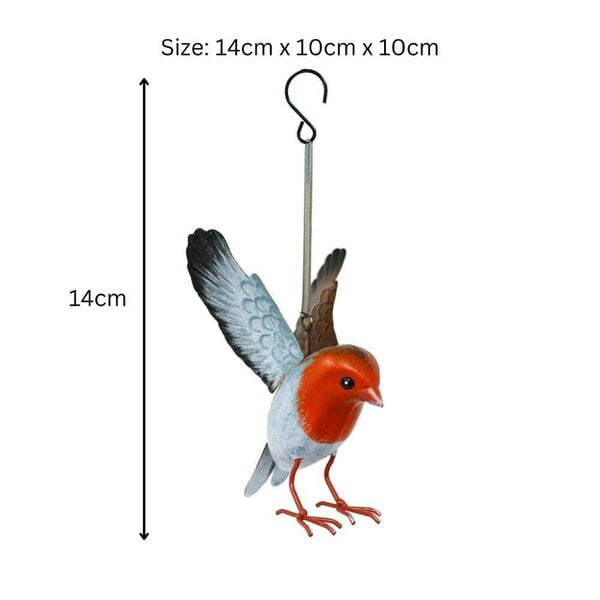EDH Door Hardware Small Metal Hanging Robin (14cm x 10cm x 10cm) – Handcrafted Weather-Resistant Bird Ornament – Decorative Hanging Robin