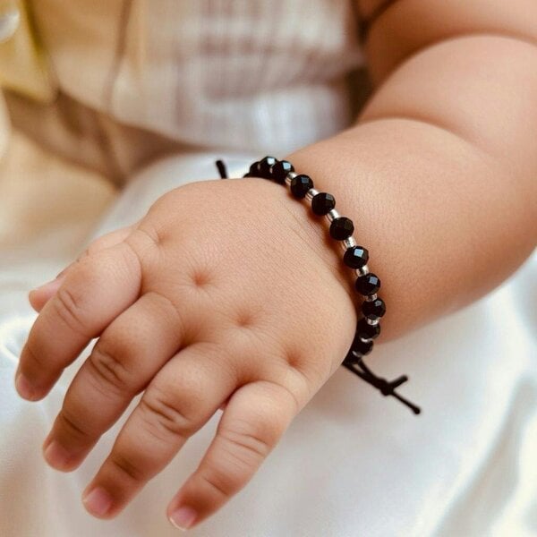 The Colourful Aura Adjustable Silver Black Beads Nazaria Bracelet For Kids and New Borns