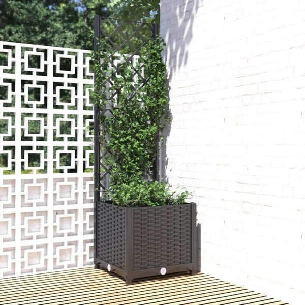 Berkfield Garden Planter with Trellis Black 40x40x136 cm PP