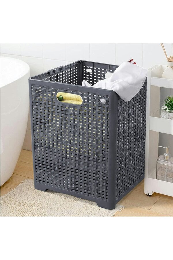 Living and Home Japanese Style Foldable Laundry Basket with Hollow Plastic Design