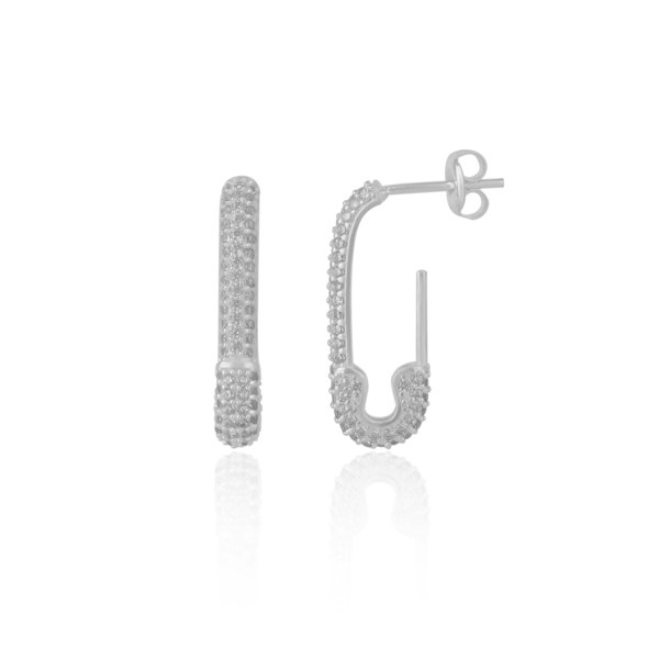 Spero London Pave Safety Pin Earrings Sterling Silver