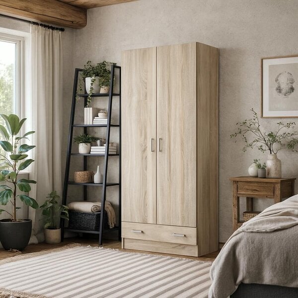 Wyld Haus Berlin Natural Slim 2 Door Bedroom Wardrobe 1 Drawer