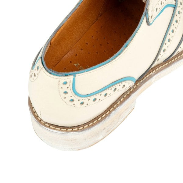 Embassy London Brick Lane - White & Light Blue - Women's contrast leather lace-up brogue