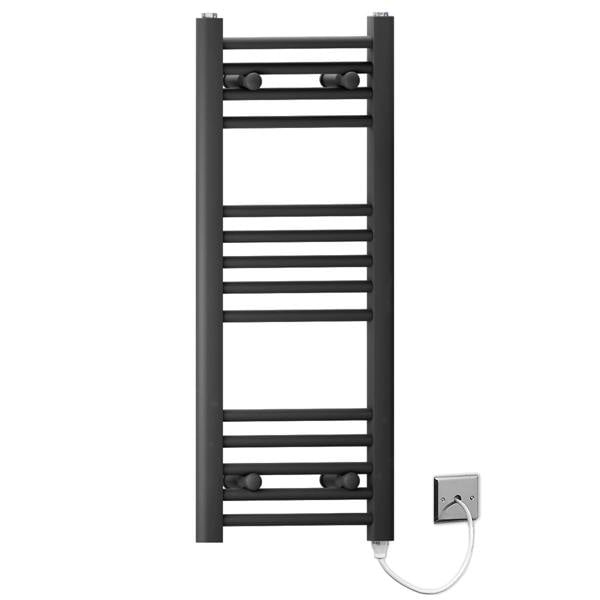 MYHOMEWARE 400 x 800mm Black Flat Electric Pre-Filled Heated Towel Rail Radiator For Bathroom Designer Standard Element