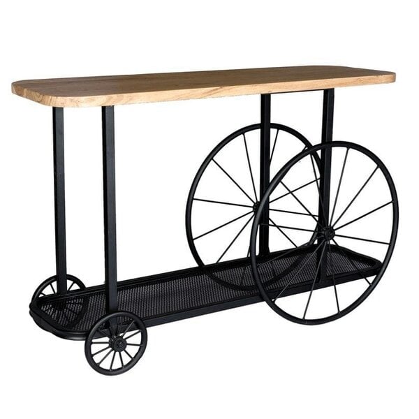 Wyld Haus Shanghai Industrial Oak and Black Modern Wheel Console Table
