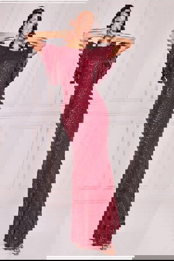 Sequin Flutter Sleeve Maxi - Wine DR4021