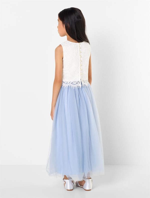 Paisley of London Girls two-piece white & dusky blue maxi dress