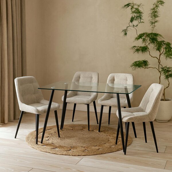 Wyld Haus Venice 6 Seater Rectangular Tempered Glass Dining Table  Black Steel Legs