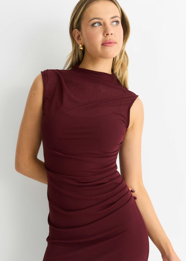 Gini London Plain Ruched Jersey Midi Dress
