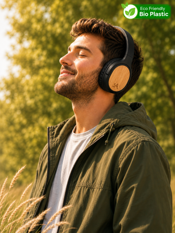Accuratus Bio Sound Headphones - Rechargeable Bluetooth 5.0 Wireless Biodegradable Plant Based Resin Headset - Charcoal Black