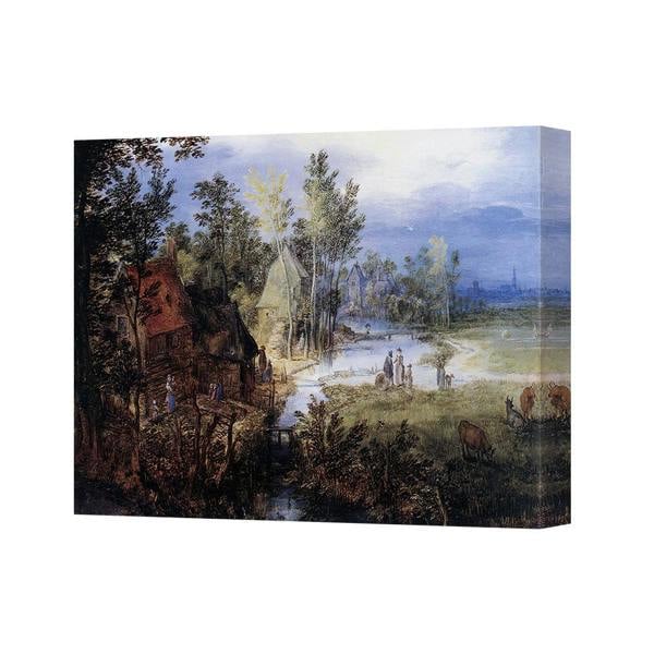 Benjamin Tate Design Pastoral Landscape Canvas Print With Village River Scene