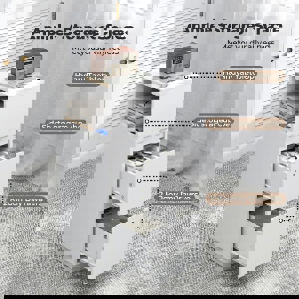 Levede Slim Bedside Table Storage Nightstand with 2 Drawers & Open Shelf White