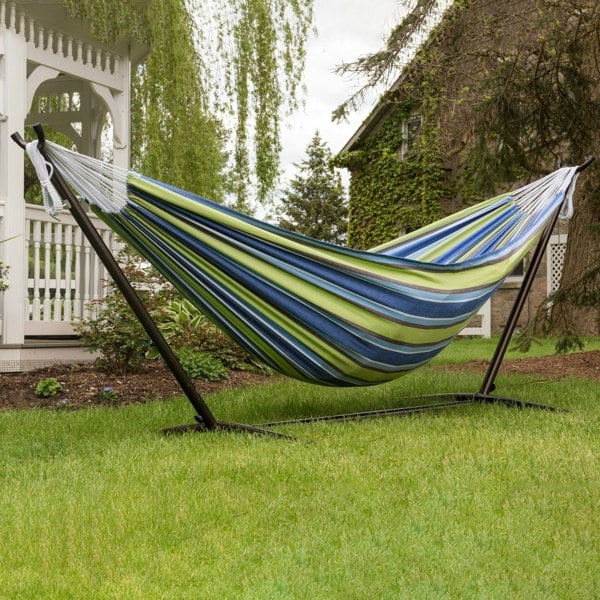 Vivere Double Cotton Hammock with Stand (280cm) - Oasis