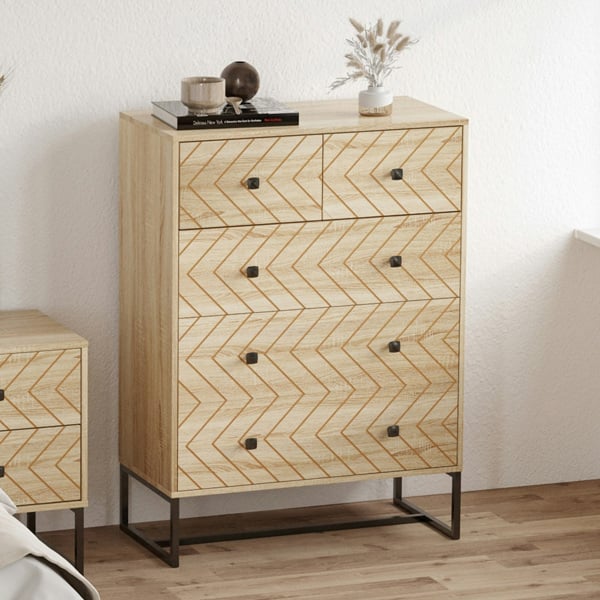 HOMCOM Chest Of 5 Drawers Storage Unit Unique Zigzag Design Anti Tip & Top