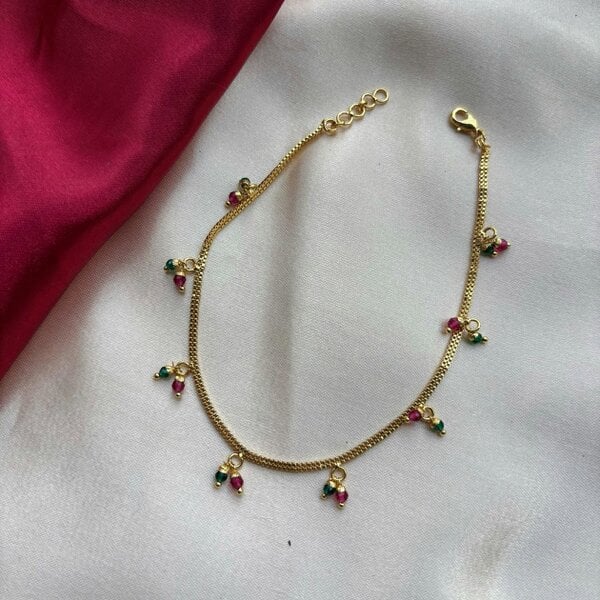 The Colourful Aura Golden Brass Rounds Red Green Beads Indian Payal Anklet