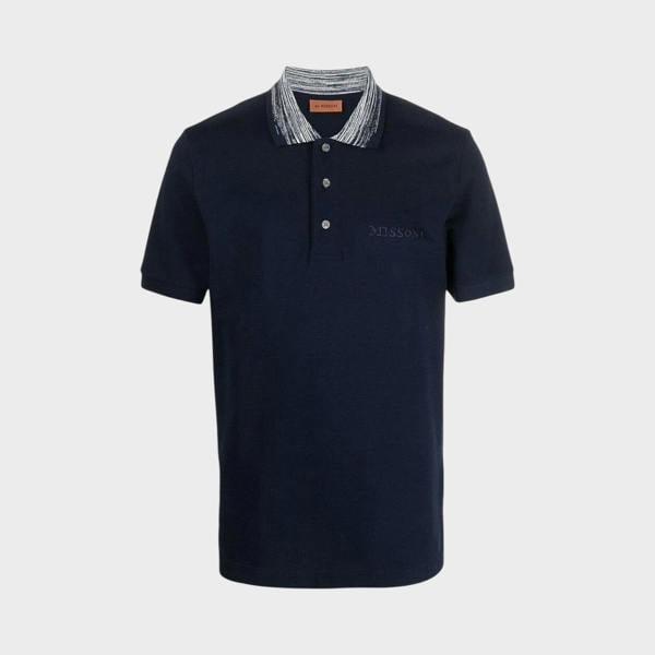 Missoni Contrast Collar Polo Shirt Navy Contrast Space Dyed Navy White