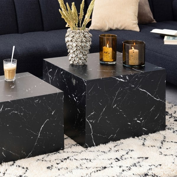 Furniture To Go Dice Square Coffee Table Set in Black Marble Effect