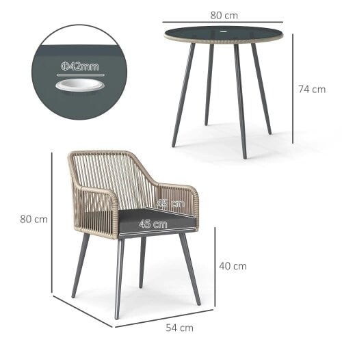 Bobobiy 4 Seater Rattan Dining Set, Rattan Garden Set with Parasol Hole, Outdoor Dining Table and Chairs Set with Cushions, Light Brown