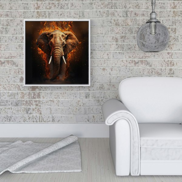 Warren Reed Splash Art Elephant and fire Framed Canvas