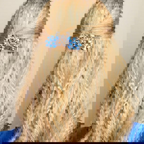 Vintage hair clip, blue peacock design, decorative hair accessory
