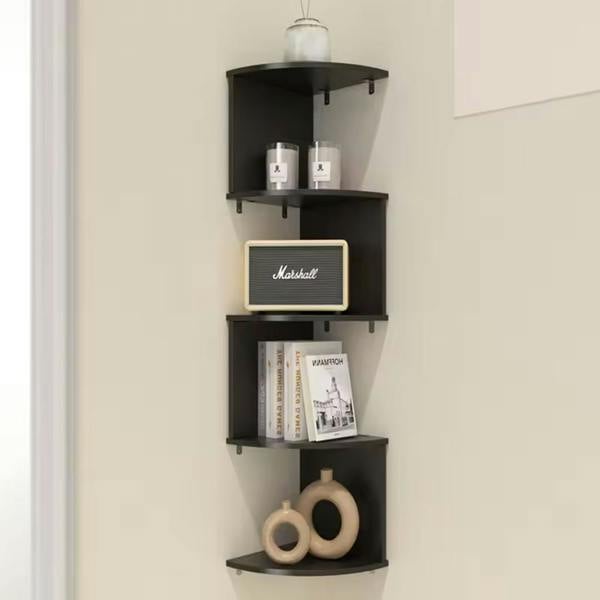 Havendro 5 Tier Black Floating Corner Shelves Wall Mount Wooden Storage