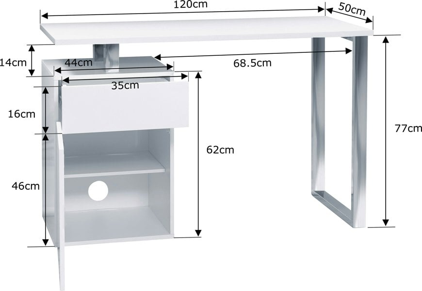 Centurion Supports CALISTA Gloss White with Brushed Steel Legs 3-Drawer Contemporary Home Office Computer Desk