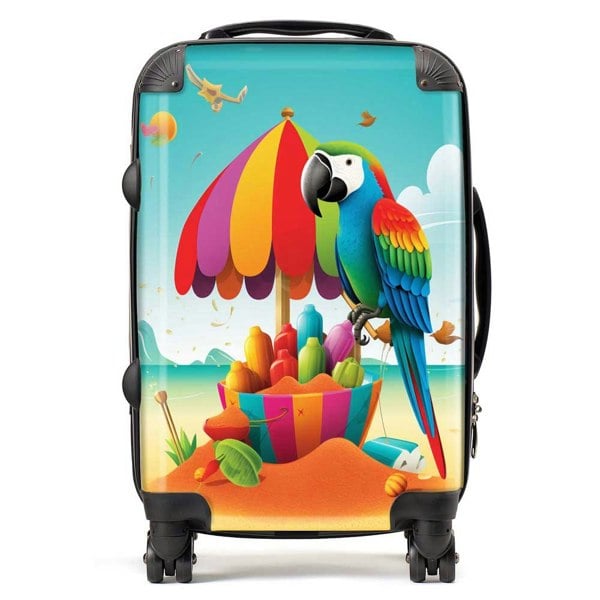 Warren Reed Parrot On A Beach Holiday Suitcase