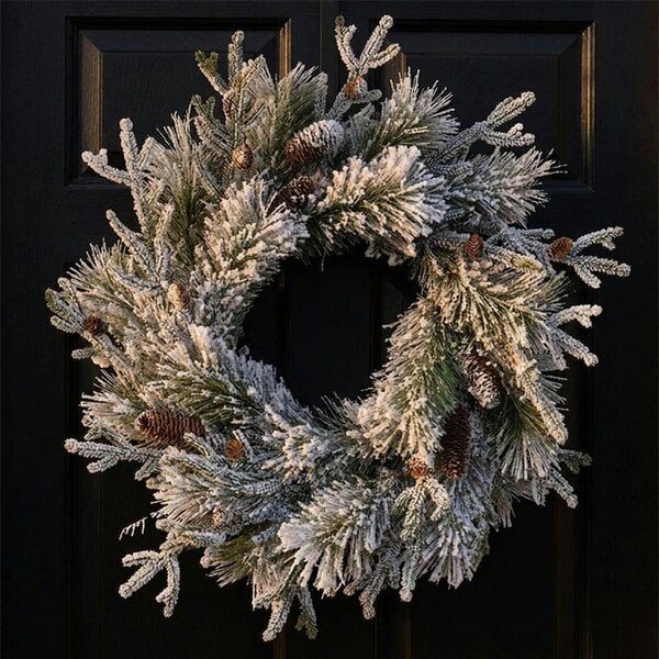 Garden Greatness Decorative Festive Snowy Pine Cone Wreath