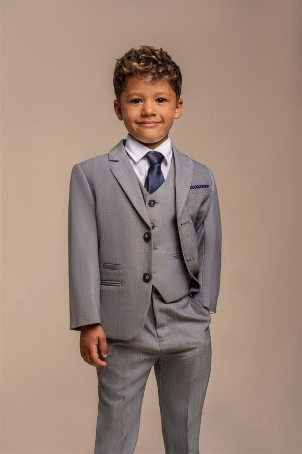 Boys Reegan Grey Three Piece Suit Front