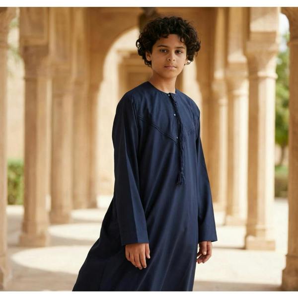 HM11 - Boy's Thobe Emirati Omani Bobble Button String Tassel - Navy - Thobez - 2