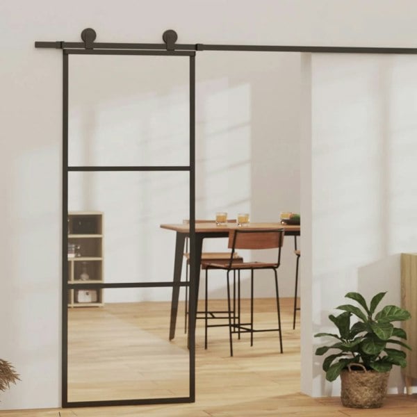 Berkfield Sliding Door with Hardware Set ESG Glass&Aluminium 76x205 cm