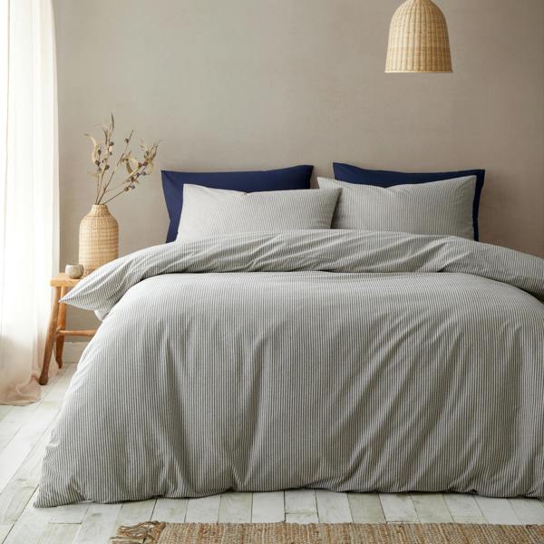 Pineapple Elephant Cotton Rich Narrow Woven Stripe Duvet Cover Set Blue