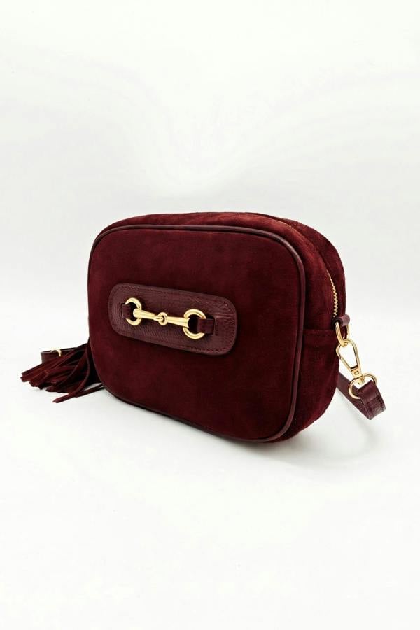 Kitise Italian Genuine Suede Crossbody Bag with Horsebit Detail