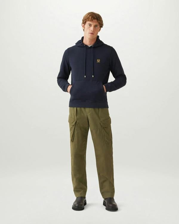 Belstaff Mens Logo Hoodie - Dark Ink | CHO | Designer Mens Pullover Hoodies