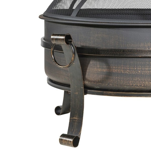 Round Fire Pit Wood Burner & Coffee Table - Party Dining Garden Heater & Mesh - LoopsDirect