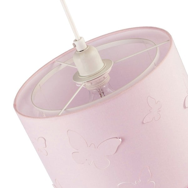 Soft Pink Cotton Fabric Childrens Pendant Shade with Butterfly Decor Image 5