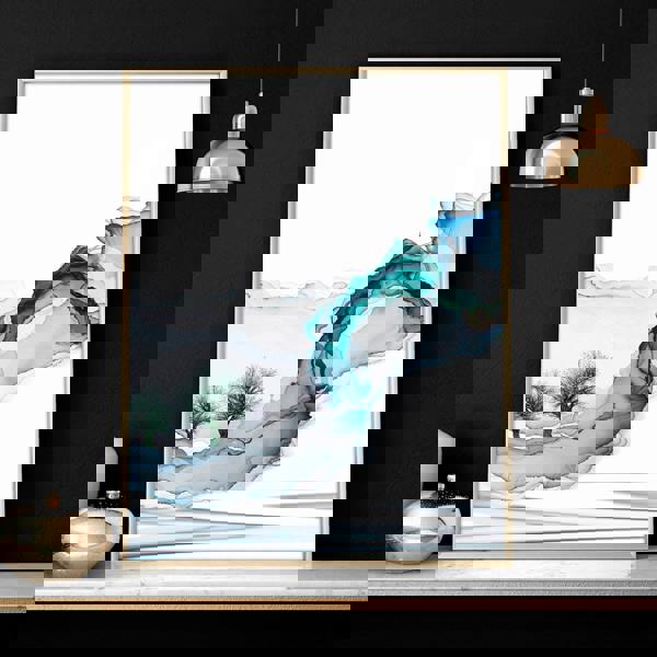 Art print set of 3 | Teal Japanese wall art print for living room