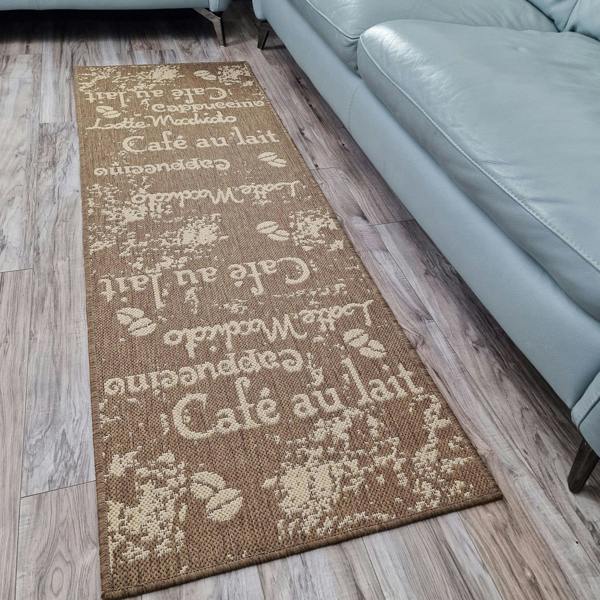 Non-Slip Natural Brown Kitchen Rug Coffee Pattern Flat Weave Sisal Look Area Mat and Runner