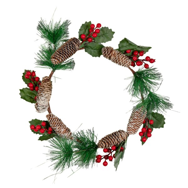Samuel Alexander 40cm Hanging Christmas Wreath with Red Berries and Pinecones