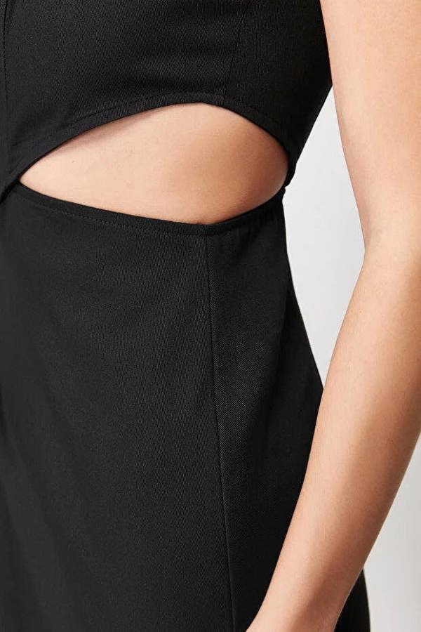 WOVCOR A-Line Mini Cotton Waist Cut-Out Square Neck Lined Woven Dress