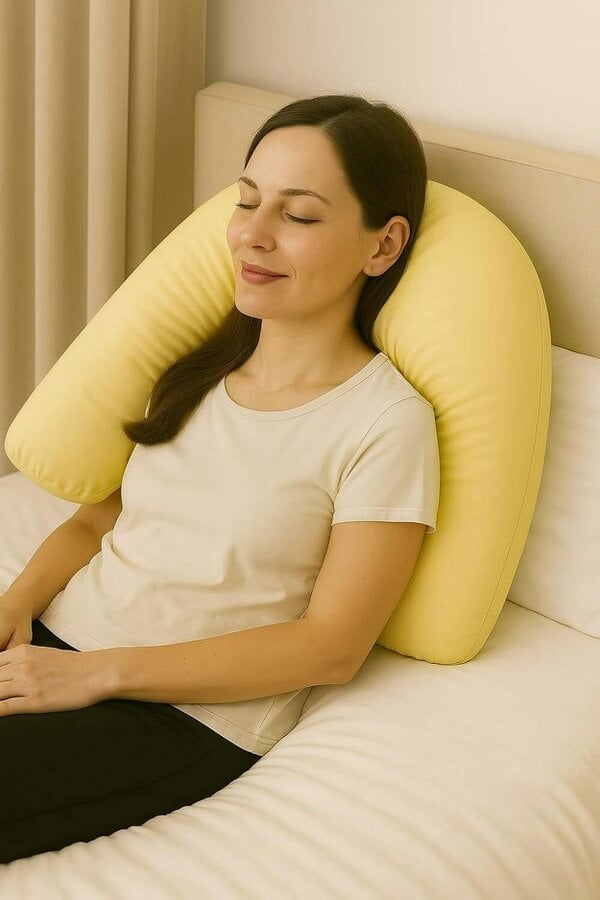 Night Zone Easy Care Polycotton V Shaped Pillow – Orthopaedic Support Pillow with Case or Cover Only - Lemon - Cover Only