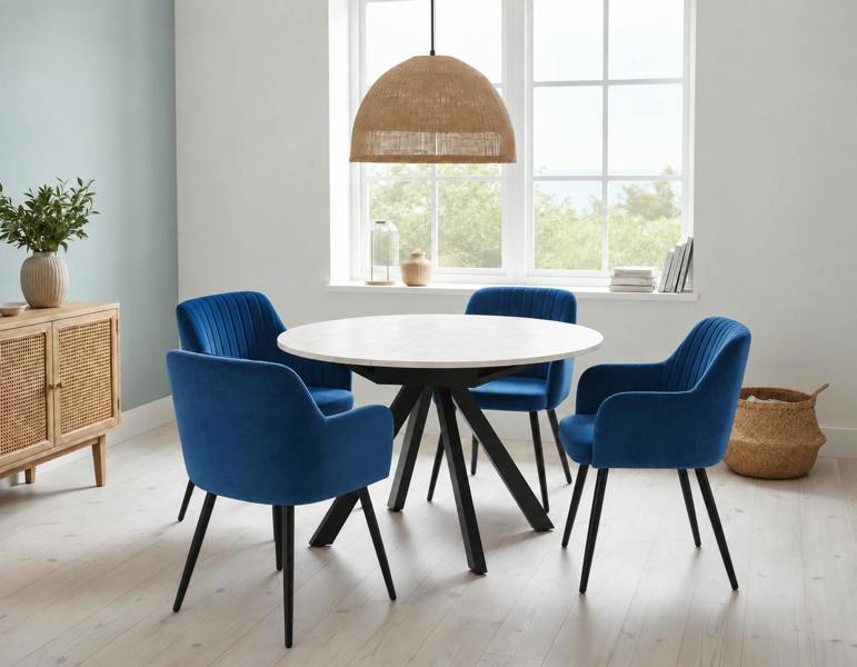 Outdoor Living Harley Extendable Dining Table  with 4 Charlotte Velvet Chairs - blue-1