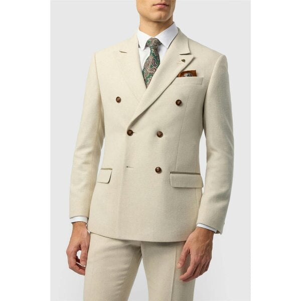 Antique Rogue Slim Fit Baxter Ecru Double Breasted Herringbone Jacket