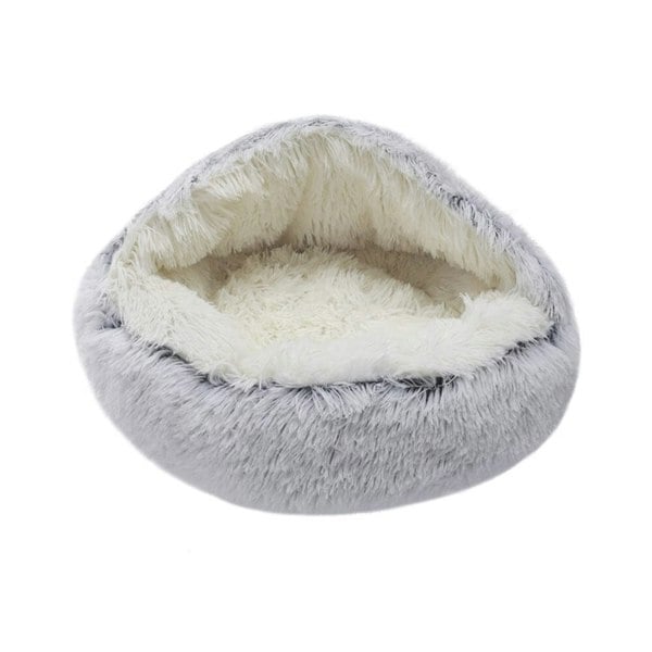 50cm Plush Winter Cat Bed in Gray - Cozy Semi-Enclosed Design Living and Home